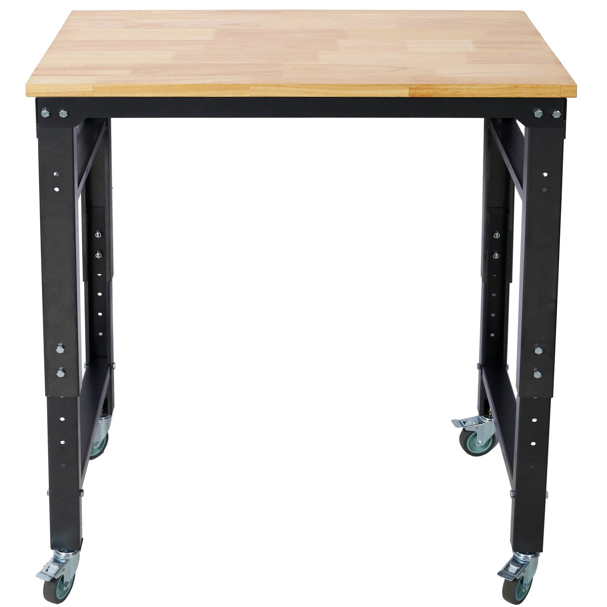 35' Wide Rolling Workbenches with Rubber Wood Top Black Hammertone Leg Adjustable Height Metal - Fab Heavy Parts