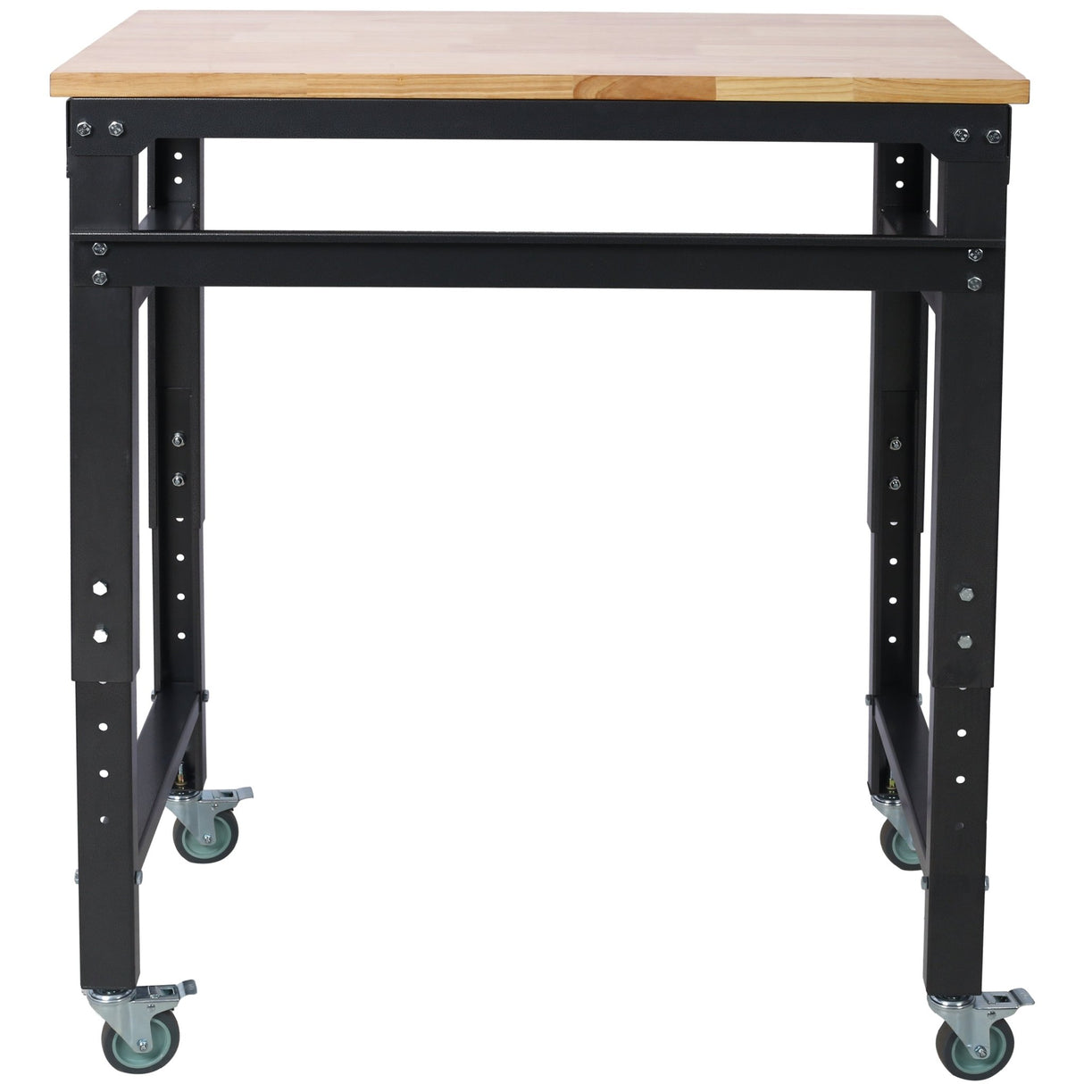 35' Wide Rolling Workbenches with Rubber Wood Top Black Hammertone Leg Adjustable Height Metal - Fab Heavy Parts