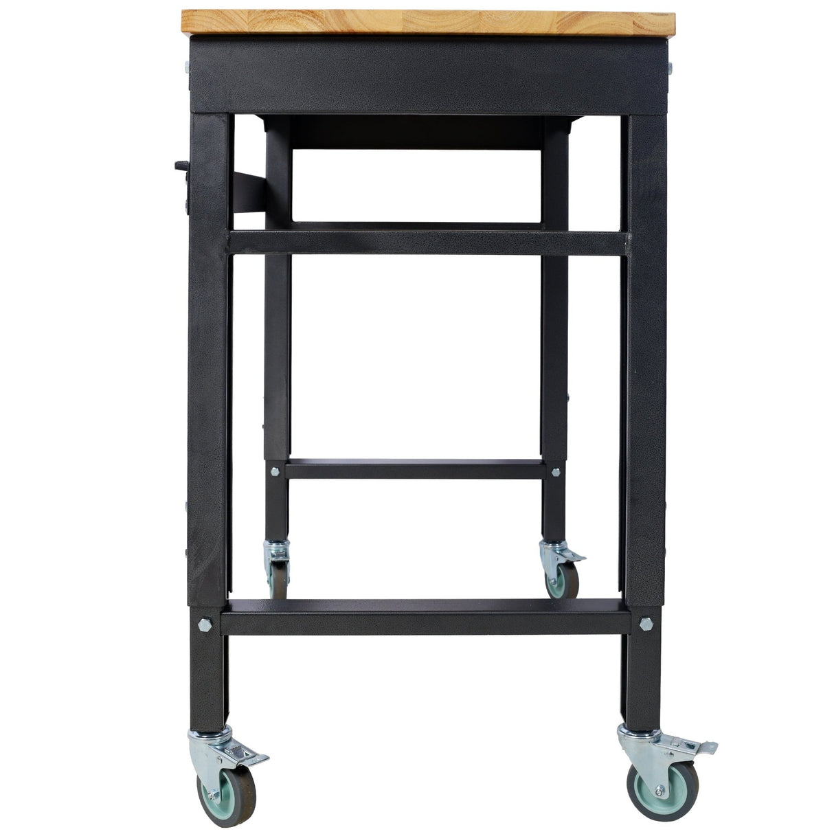 35' Wide Rolling Workbenches with Rubber Wood Top Black Hammertone Leg Adjustable Height Metal - Fab Heavy Parts