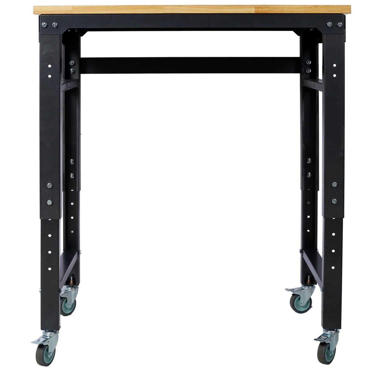 35' Wide Rolling Workbenches with Rubber Wood Top Black Hammertone Leg Adjustable Height Metal - Fab Heavy Parts