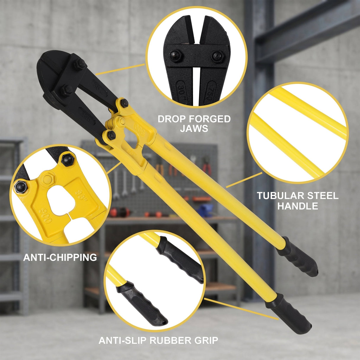 36" Heavy - Duty Medium Bolt Cutter for Fence, Steel Wire, Chain, Screws, Rivets &Padlocks, Ergonomic Soft Rubber Grip Handle - Fab Heavy Parts