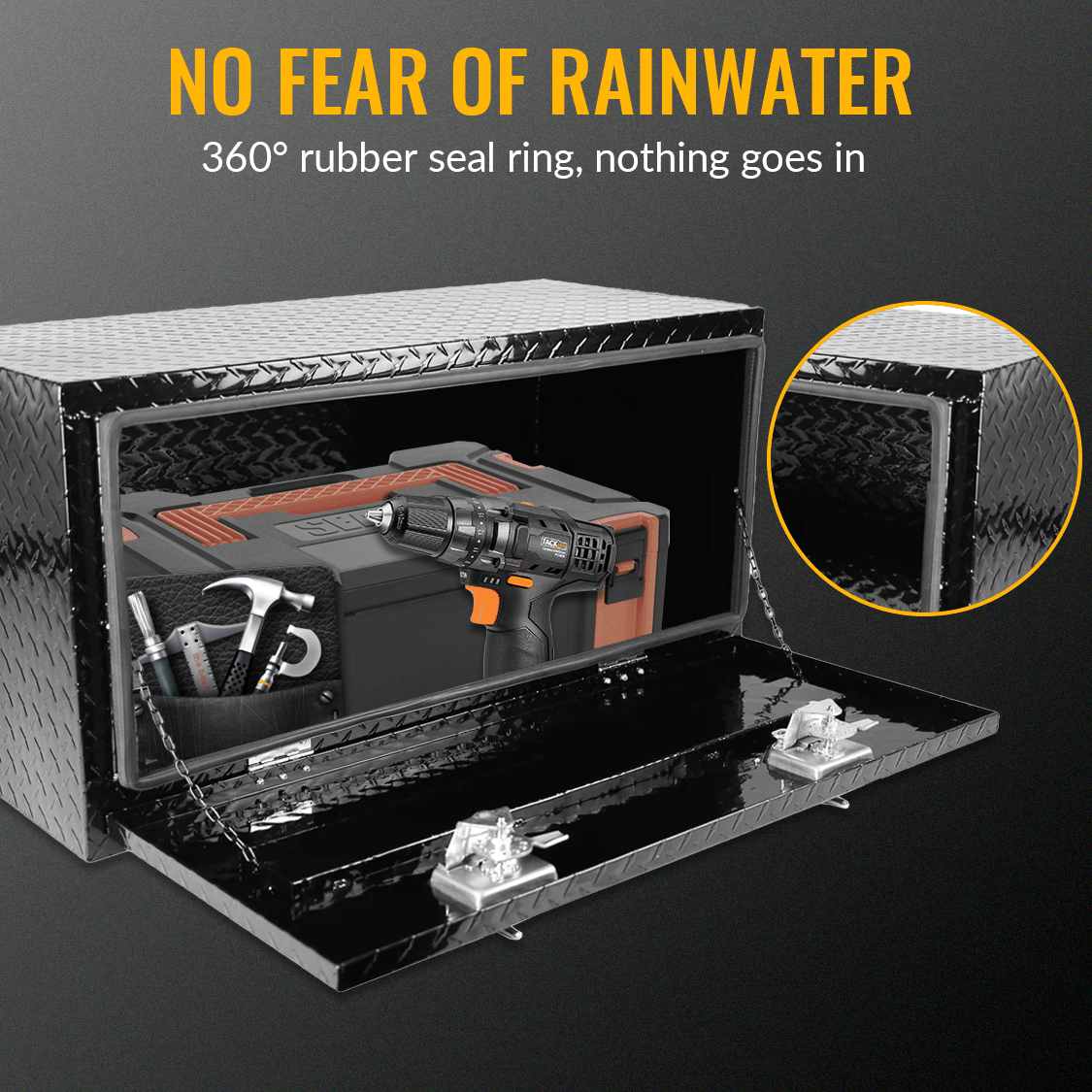 36 Inch Truck Tool Box 36"×17"×18" Heavy Duty Black Aluminum Tread Tool Box with Locks T - Handle Latch Key - Fab Heavy Parts