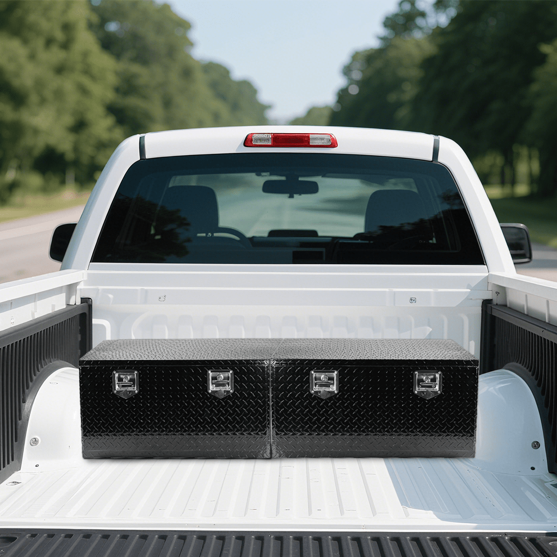 36 Inch Truck Tool Box 36"×17"×18" Heavy Duty Black Aluminum Tread Tool Box with Locks T - Handle Latch Key - Fab Heavy Parts