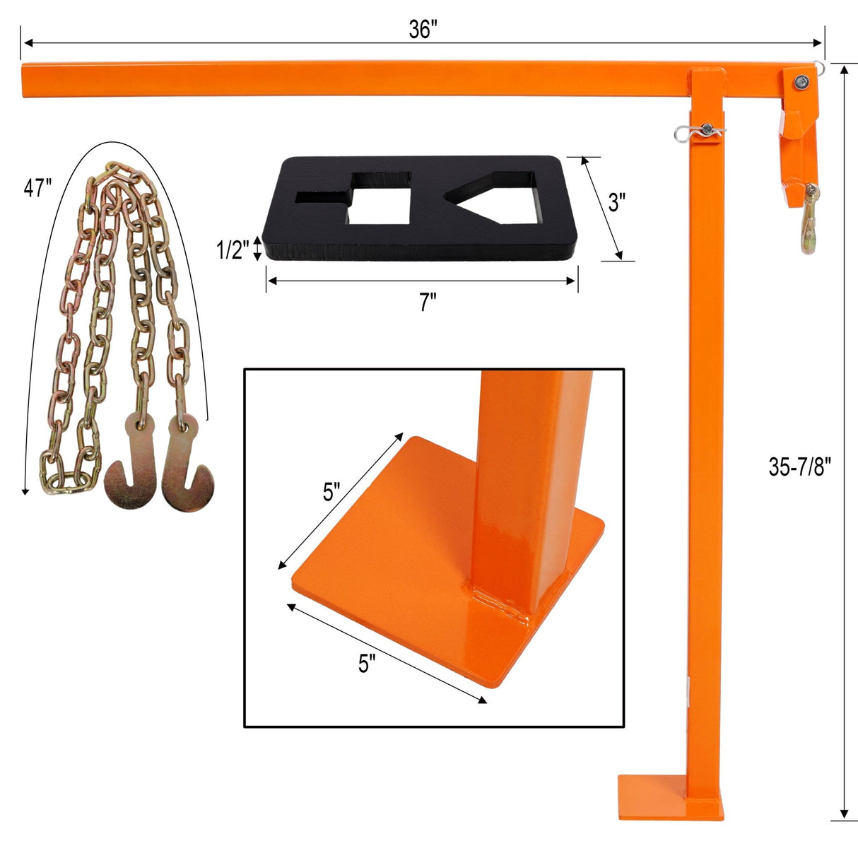36" T Post Puller Fence Post Puller Heavy Duty Fence Post Puller with 47" Lifting Chain & T Post Puller Plate - Orange - Fab Heavy Parts