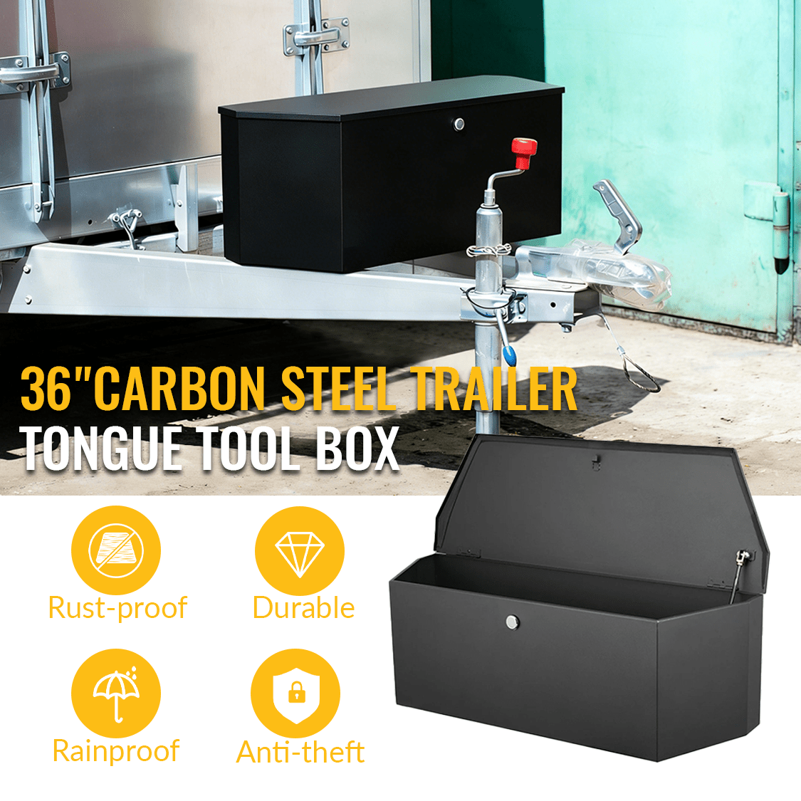 36"x12"x12" Trailer Tongue Box with Lock and Keys Carbon Steel Heavy Duty Utility - Fab Heavy Parts