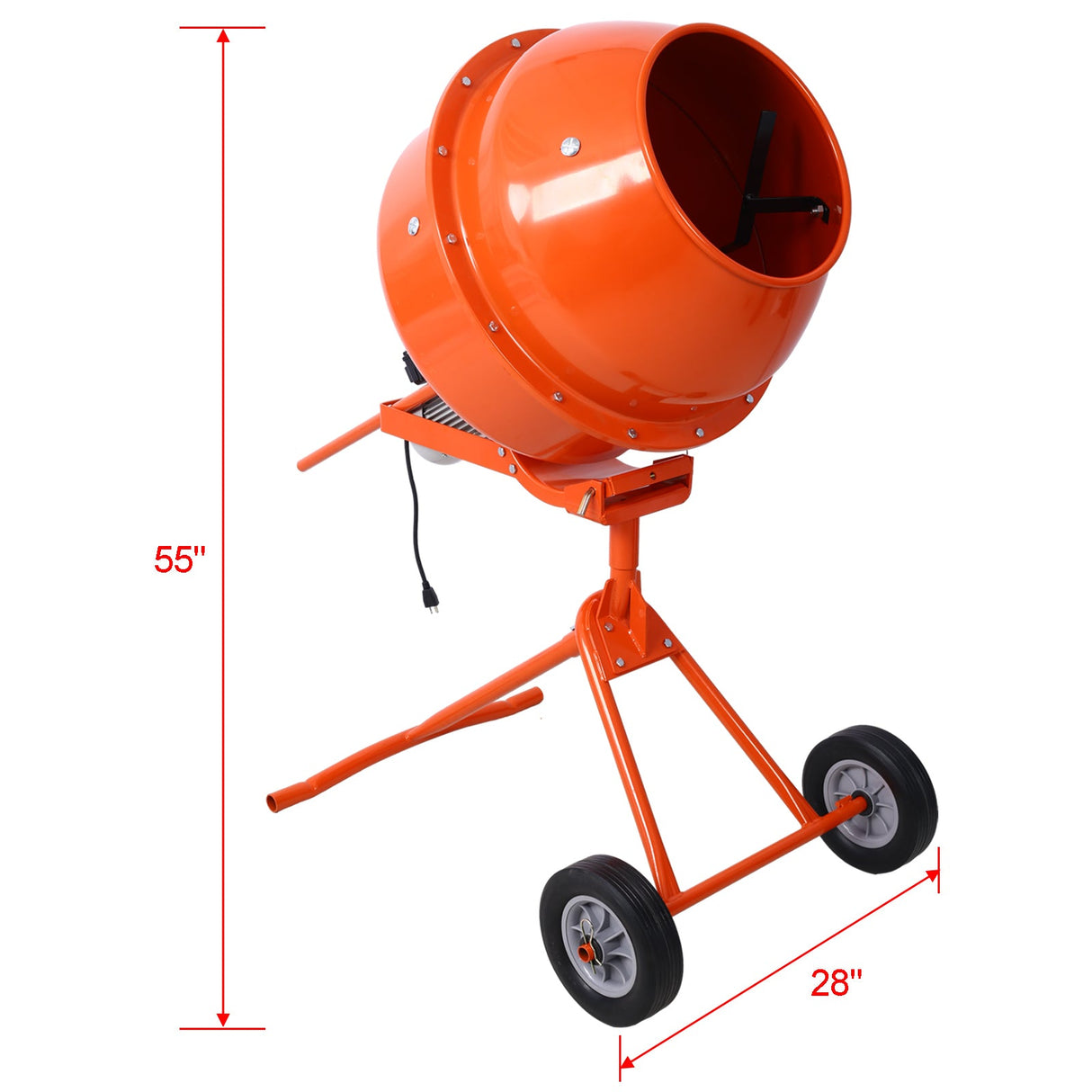 370W Portable Electric Concrete Mixer Cement Mixing Barrow Machine Mortar Handle with Wheel 4.6 cu/ft. - Orange - Fab Heavy Parts