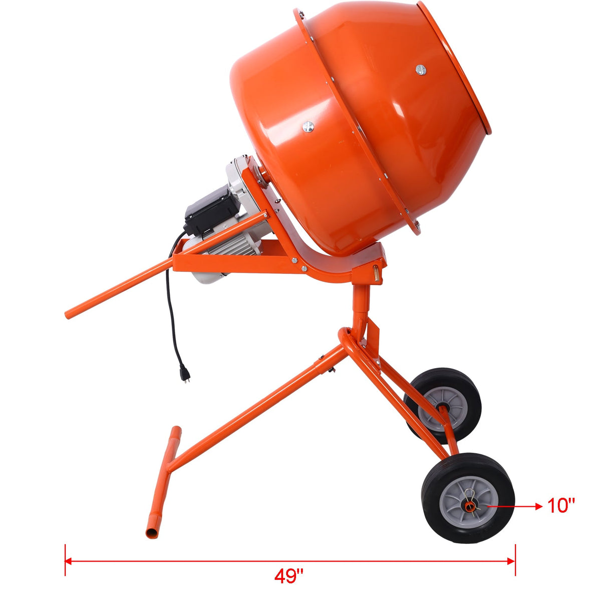 370W Portable Electric Concrete Mixer Cement Mixing Barrow Machine Mortar Handle with Wheel 4.6 cu/ft. - Orange - Fab Heavy Parts
