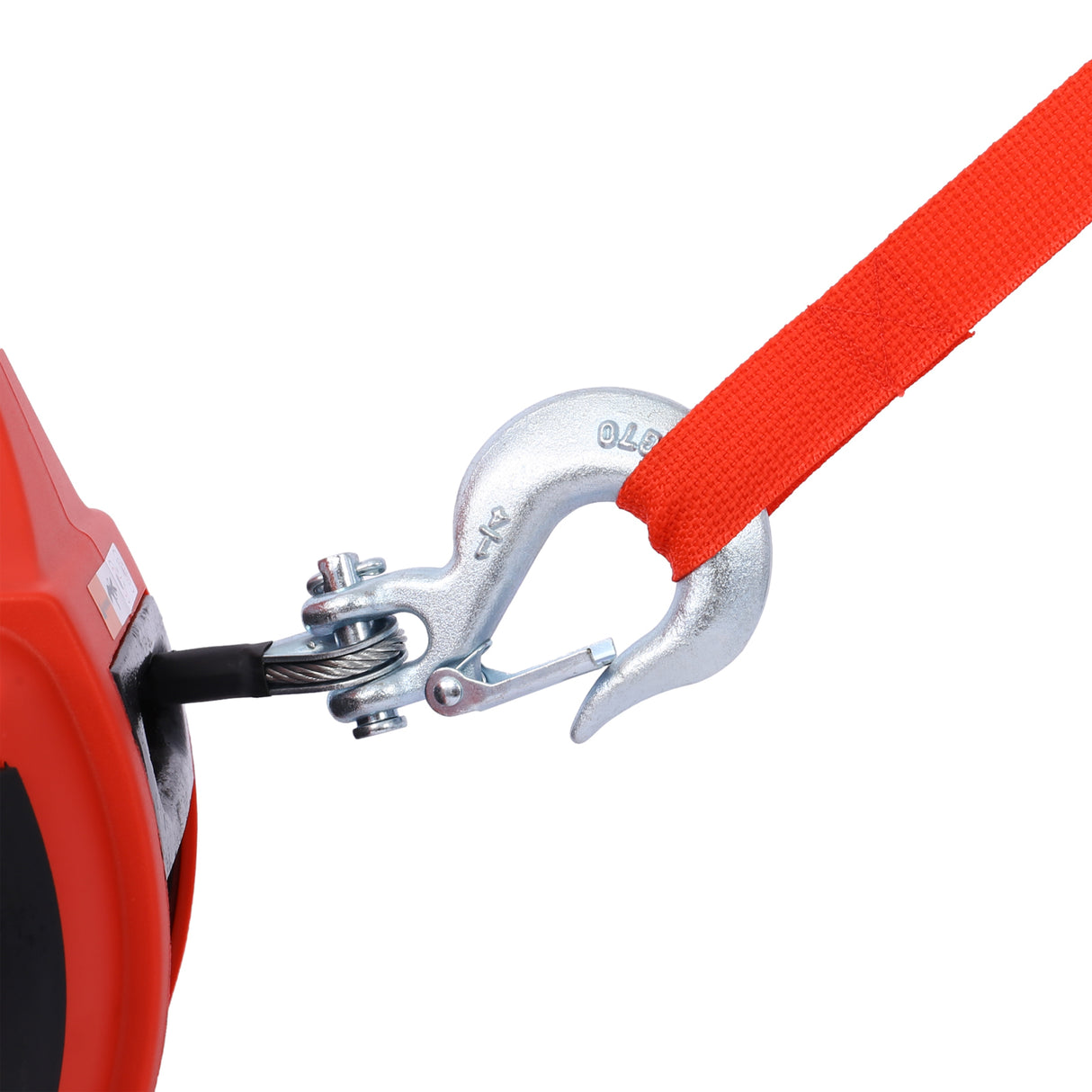 Drill Winch Hoist Portable 750 LB Capacity with 40 Feet Steel Wire--Red