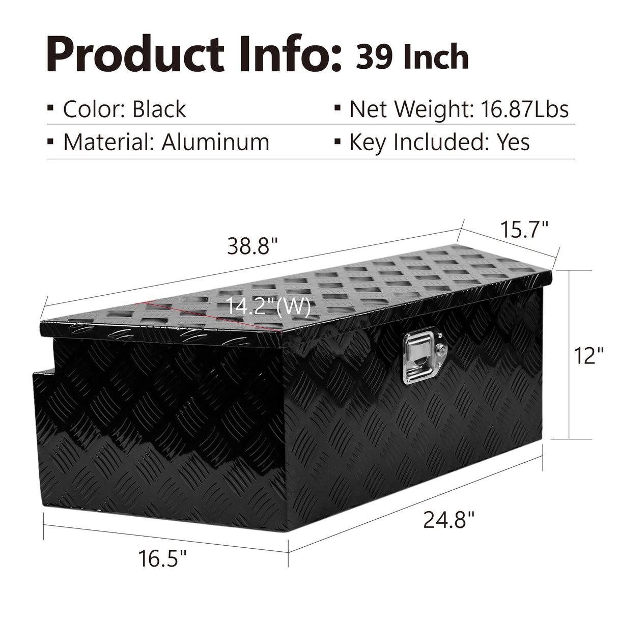 38.8"x16.5"x12" Truck Tool Box Aluminum Utility Trailer Tongue Tool Box 5 Bar Tread with Lock & Keys - Fab Heavy Parts