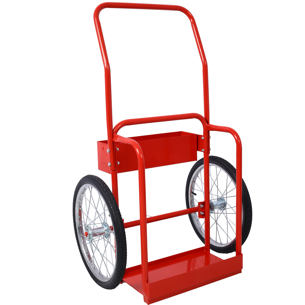 Large Dual Oxygen Tank Cart Dolly with Double Cylinder 20" Pneumatic Wheels Two Fastening Belts--Red