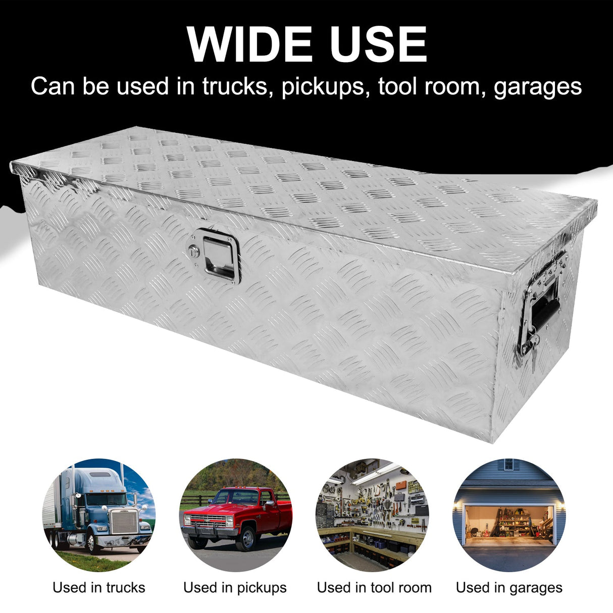 39 Inch Truck Bed Tool Box with Handle and Lock Aluminum Heavy Duty - Silver - Fab Heavy Parts