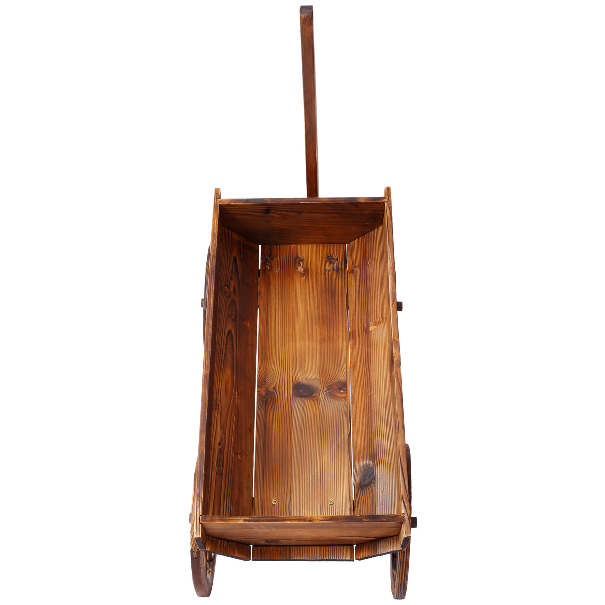 Wood Wagon Flower Planter Pot Stand w/ wheels-茶色