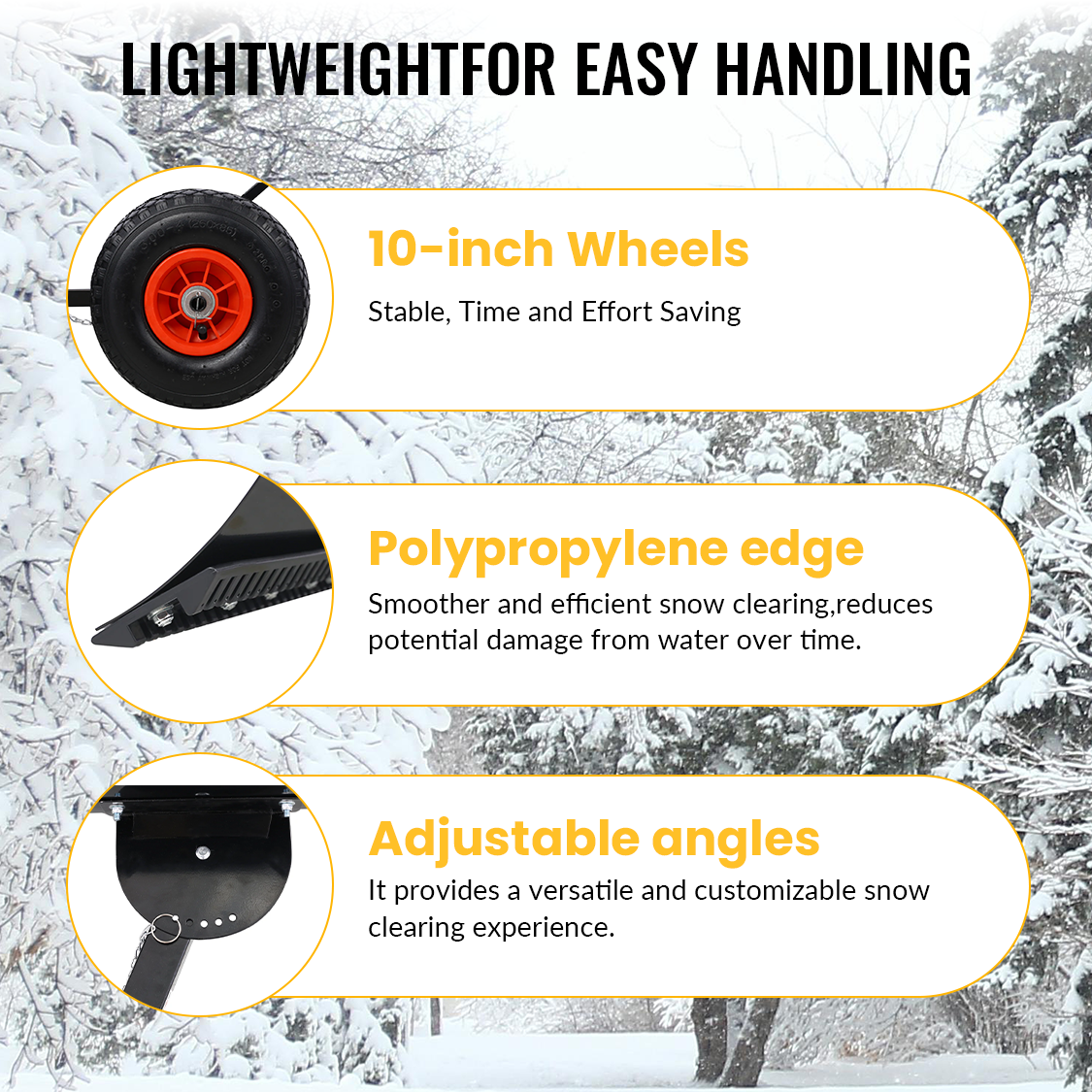 Snow Shovel Pusher with Wheels Cushioned Adjustable Angle Handle Removal Tool 29" Blade 10" Wheels Black