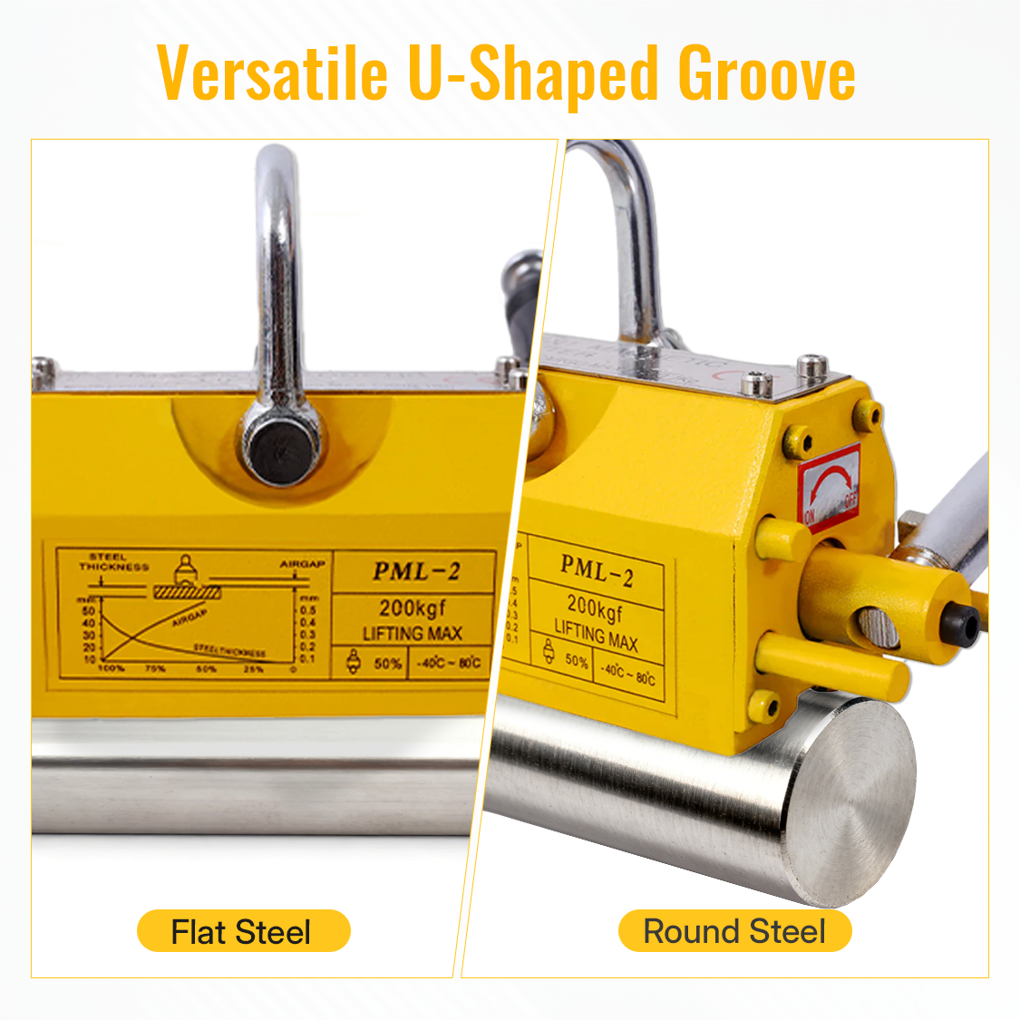 Permanent Magnetic Lifting with Release 440lbs/200kg Heavy Duty Magnet 2.5 Safety Factor Neodymium & Steel