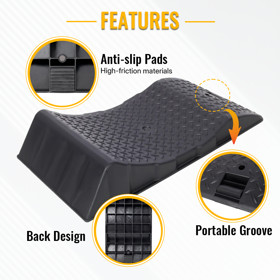 Paquete de 4 rampas protectoras para neumáticos de coche, diseño de plástico duro antideslizante con bolsa de transporte, color negro