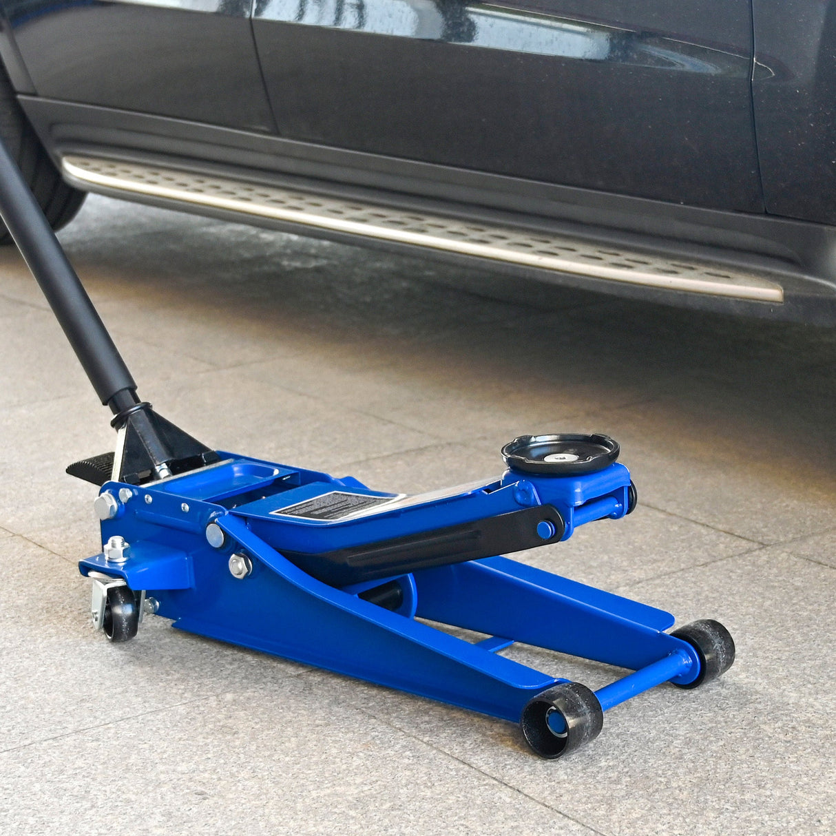 3T Heavy Duty Horizontal Double Pump Floor Jack Foot Model and Steel Racing with Dual Piston Quick Lift Pump 6,000 lb Capacity - Blue - Fab Heavy Parts