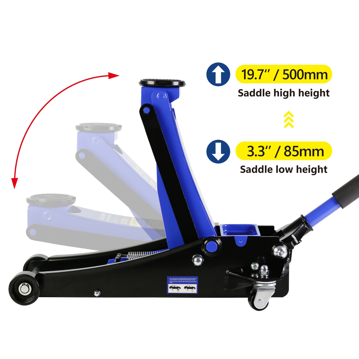 3T Hydraulic Ultra Low Floor Jack with Dual Pistons Quick Lift Pump Lifting Range 3.3" - 19.7" - Fab Heavy Parts