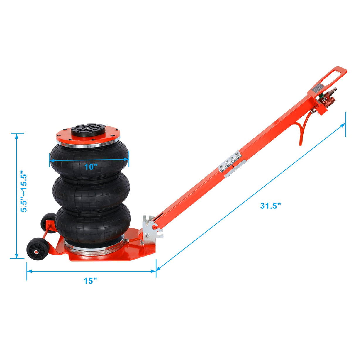 3T Triple Bag Air Jack Pneumatic Jack 3 bag Lifting 16in Capacity 6600lbs - Red - Fab Heavy Parts