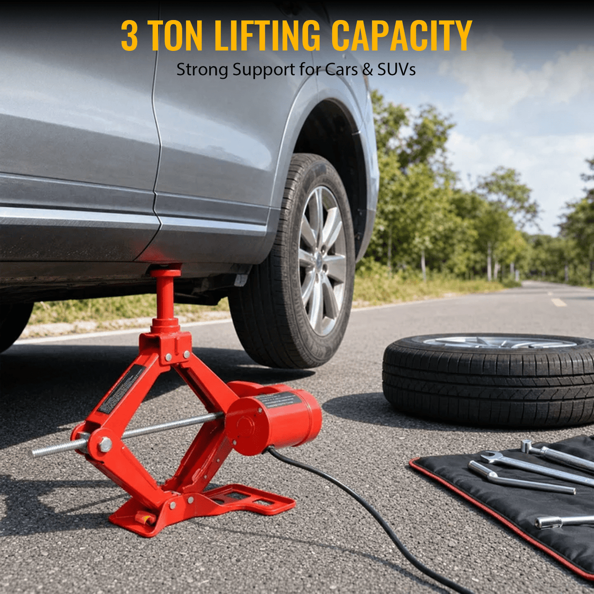 3Ton 12V Electric Car Scissor Jack Kit Heavy Duty Portable Auto Lift Floor Jack Roadside Emergency Tire Changing Tool for Sedans & SUVs - Fab Heavy Parts
