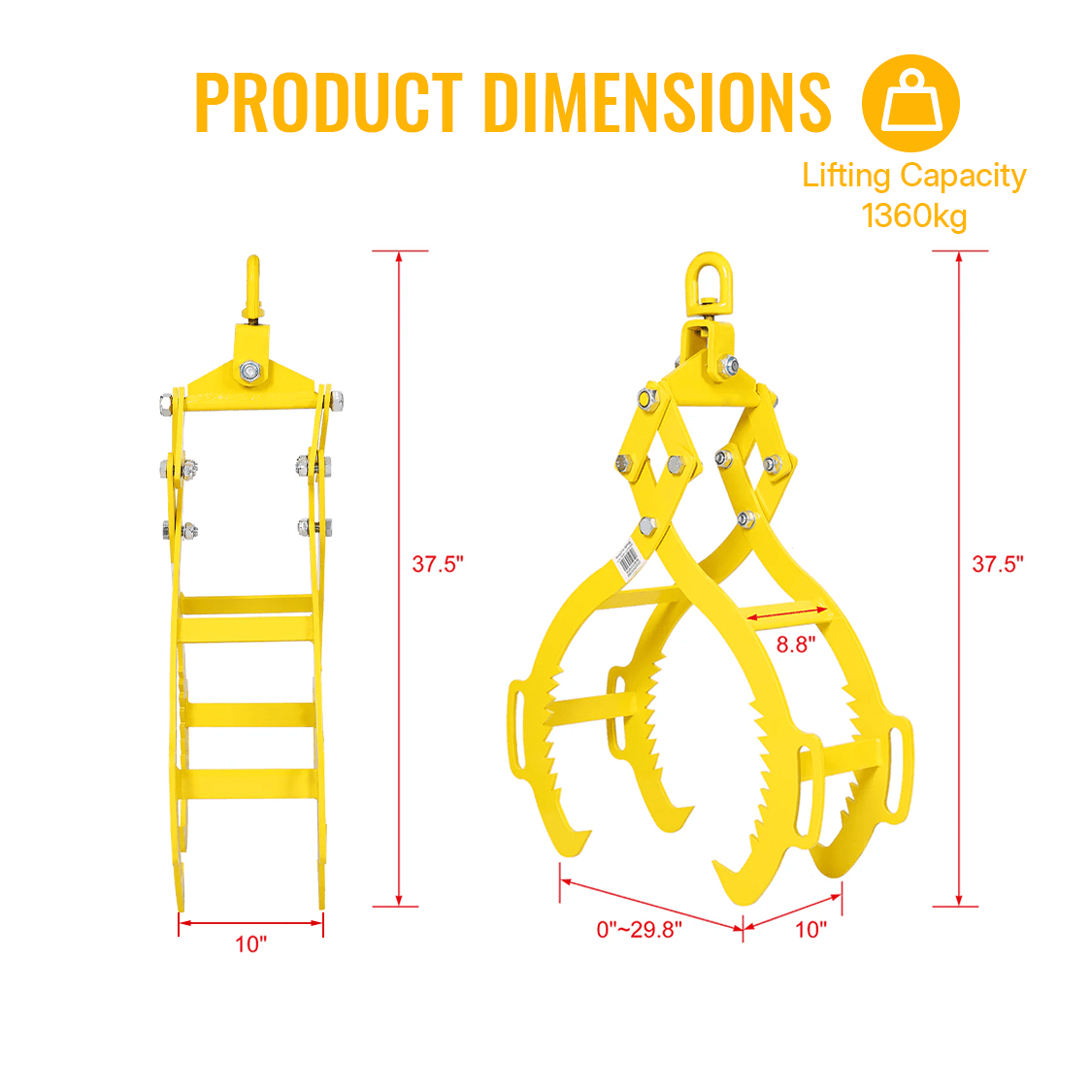 4 Claw Timber Log Lifting Logging Tongs Grabber Tong 28" Heavy Duty Solid Steel - Fab Heavy Parts
