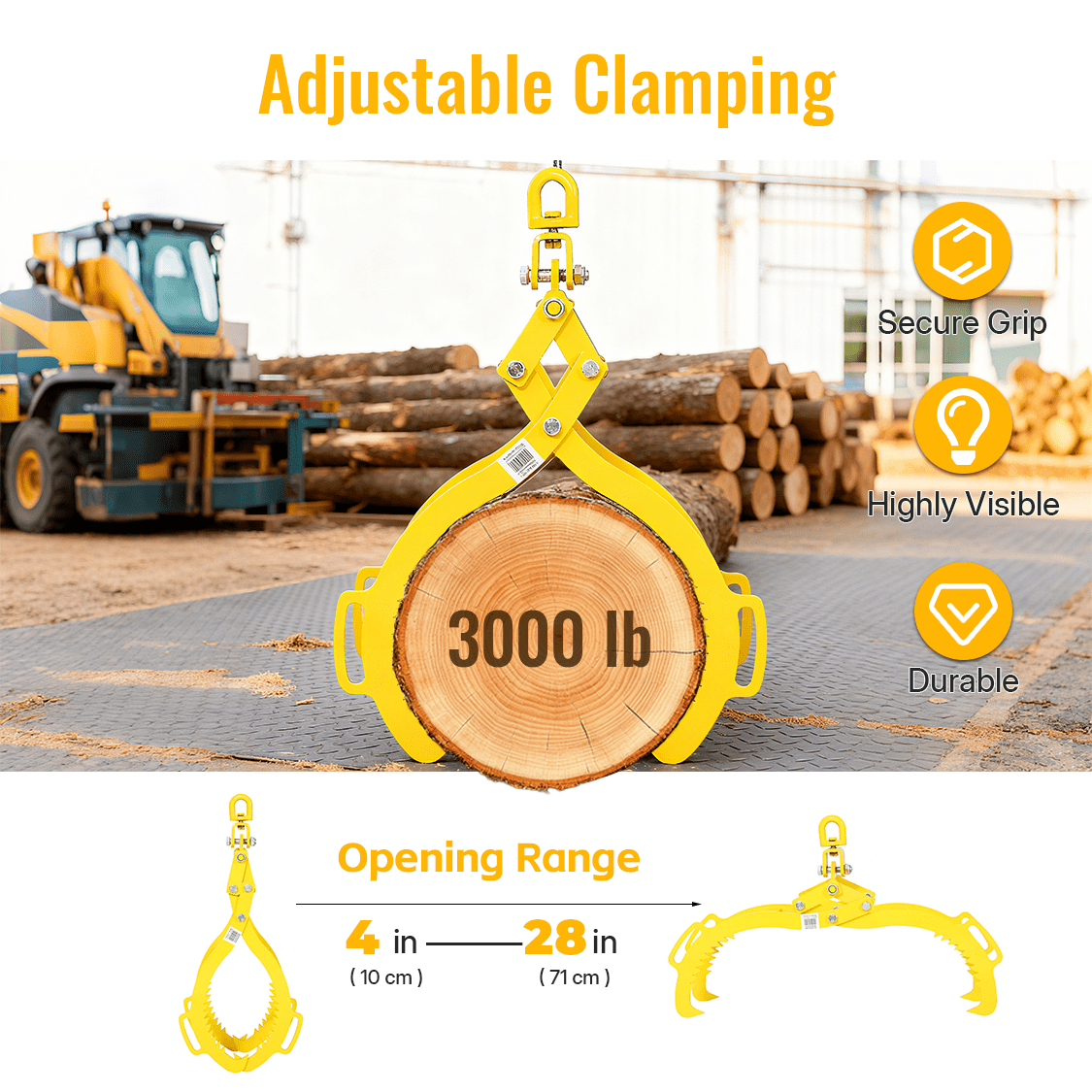 4 Claw Timber Log Lifting Logging Tongs Grabber Tong 28" Heavy Duty Solid Steel - Fab Heavy Parts