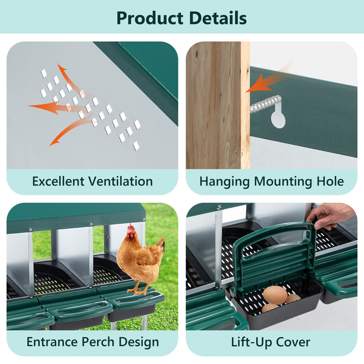 4 - Hole Chicken Nesting Box with Legs and Cover to Protect Eggs - Fab Heavy Parts