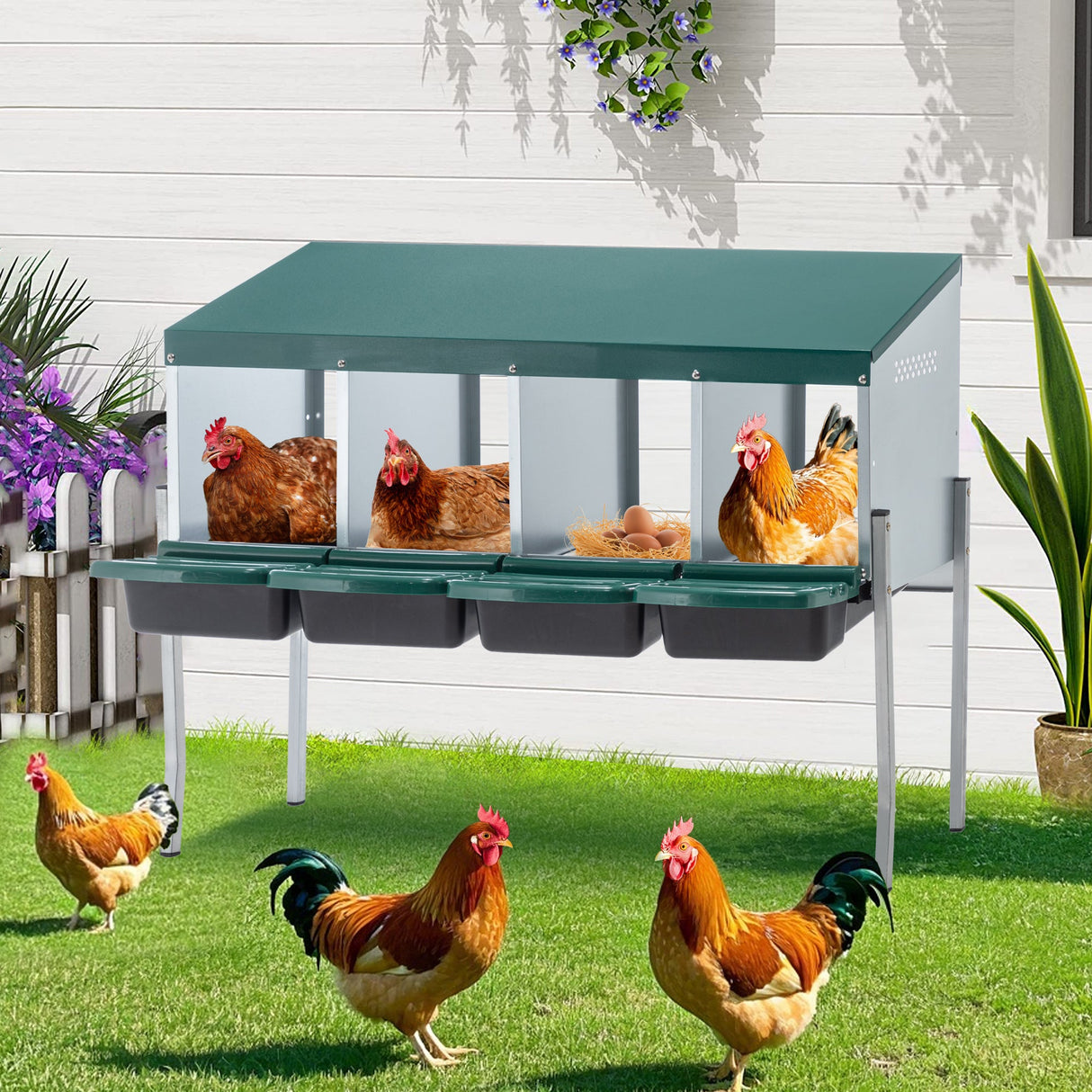 4 - Hole Chicken Nesting Box with Legs and Cover to Protect Eggs - Fab Heavy Parts