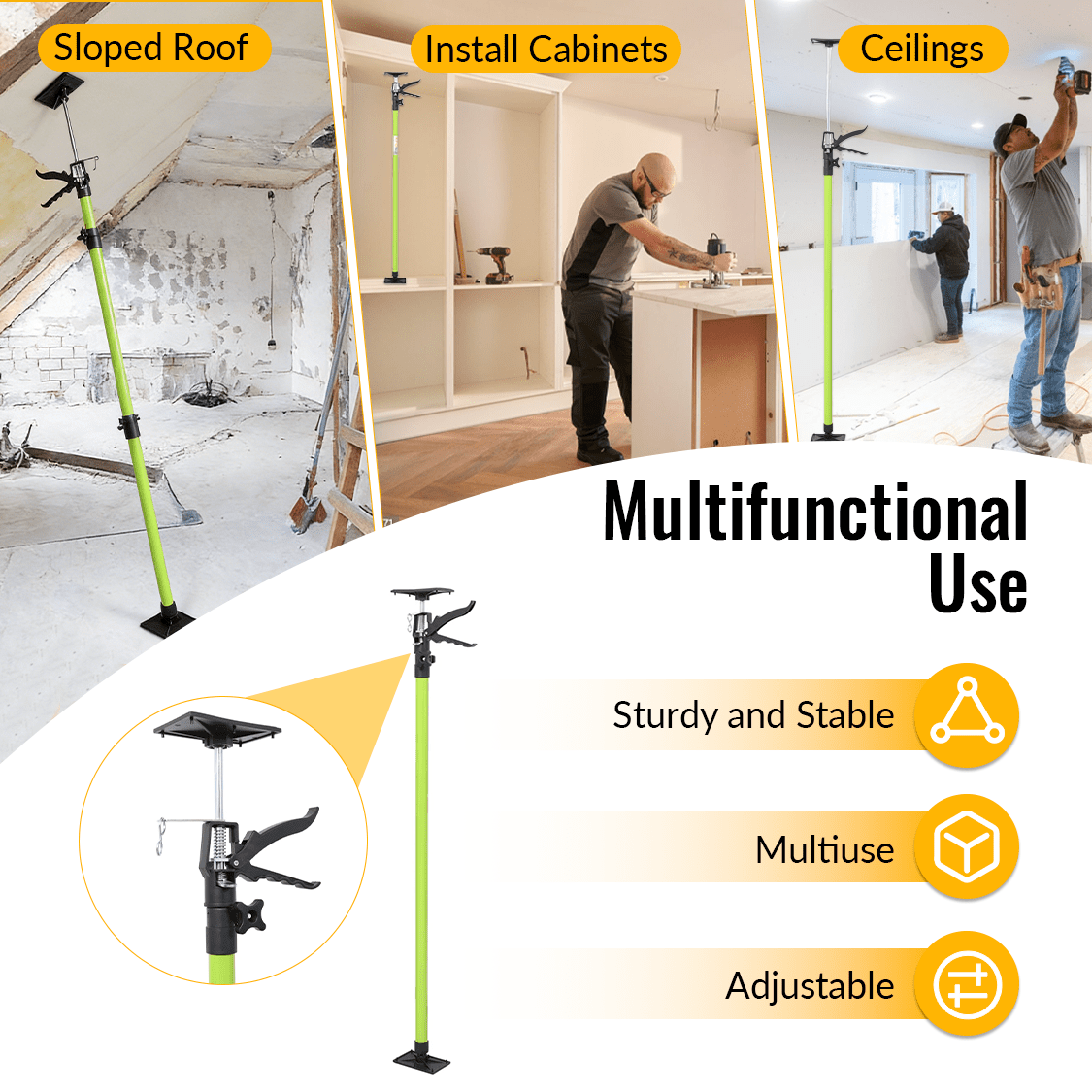 4 Pack Adjustable Support Pole Steel 3rd Hand Support System Extends from 45 to 114 Inch with Carry Bag - Green - Fab Heavy Parts
