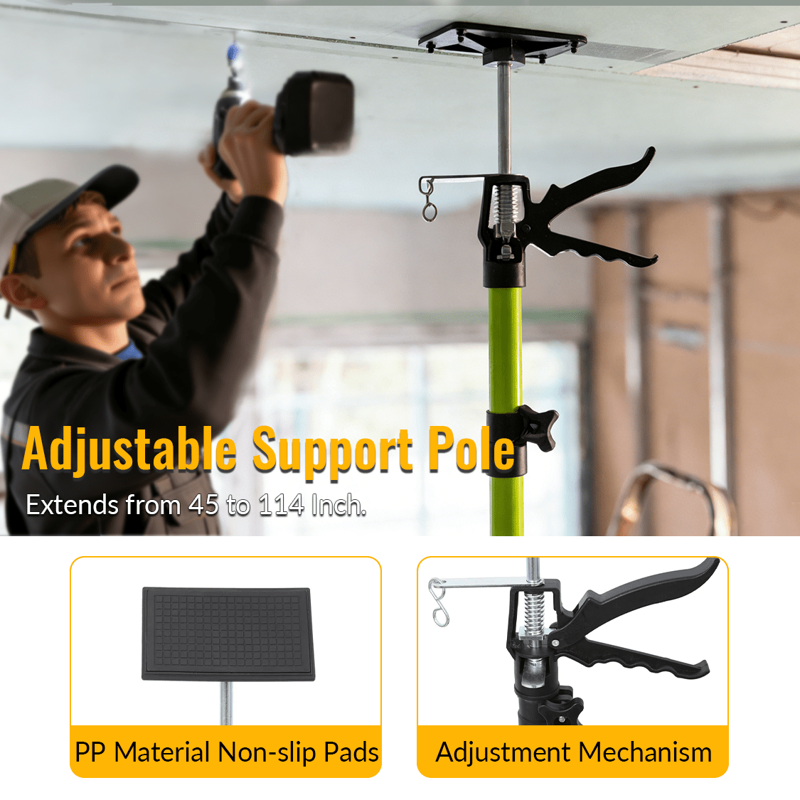 4 Pack Adjustable Support Pole Steel 3rd Hand Support System Extends from 45 to 114 Inch with Carry Bag - Green - Fab Heavy Parts