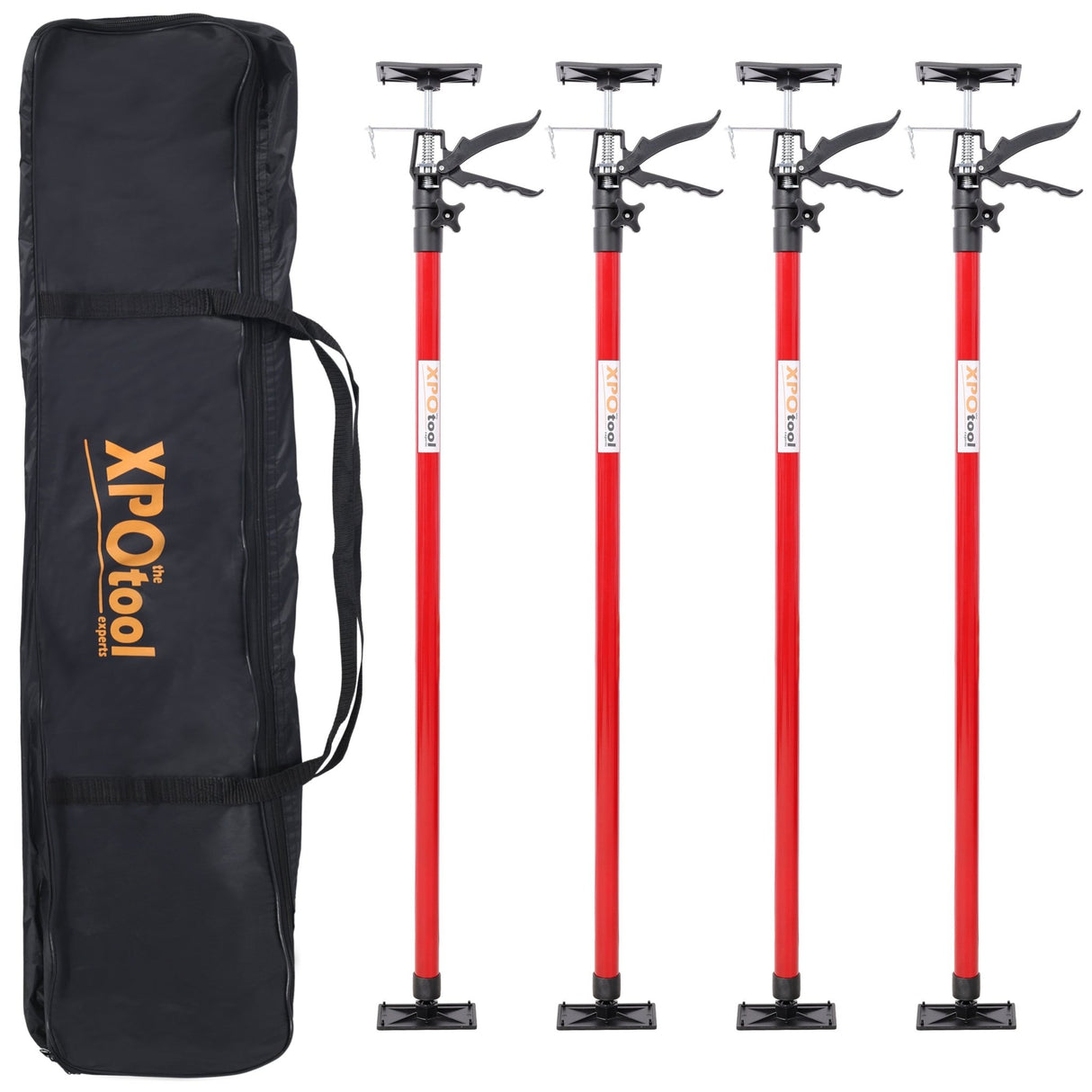 4 Pack Adjustable Support Pole Steel 3rd Hand Support System Extends from 45 to 114 Inch with Carry Bag - Red - Fab Heavy Parts