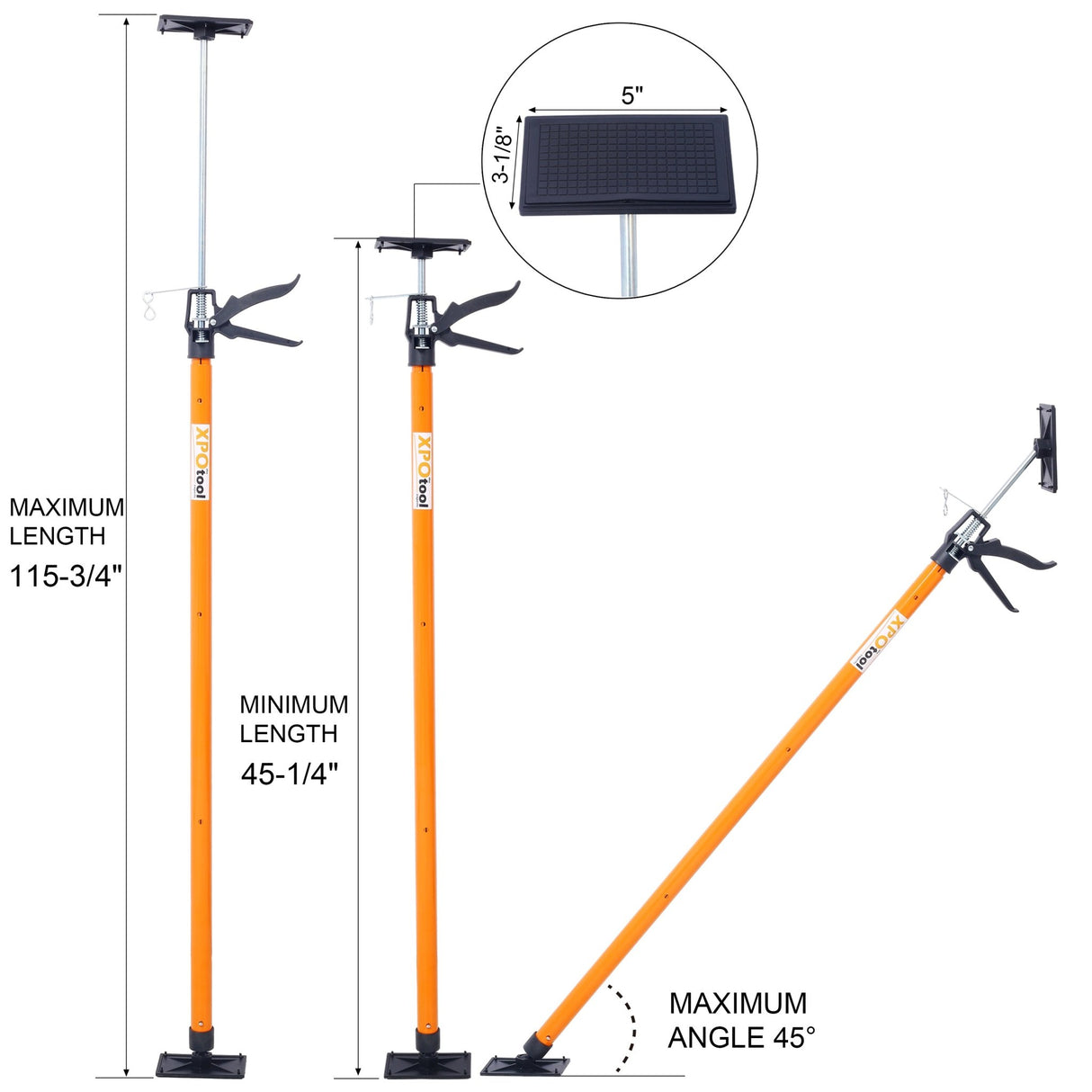 4 Pack Adjustable Support Pole Steel 3rd Hand System Rod for Jacks Cargo Bars Drywalls Cabinet Jacks for Installing Cabinets Extends from 45 to 114 Inch with Carrry Bag - Orange - Fab Heavy Parts