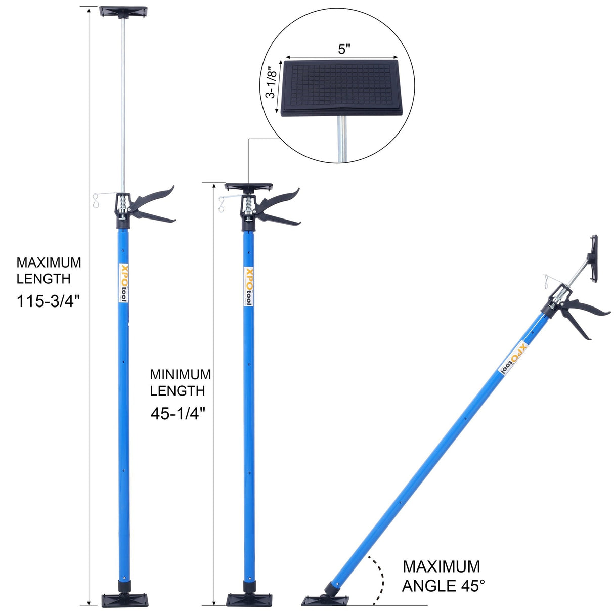 4 Pack Adjustable Support Pole Steel 3rd Hand System Rod for Jacks Cargo Bars Drywalls Cabinet Jacks for Installing Cabinets Extends from 45 to 114 Inch with Carrry Bag - Blue - Fab Heavy Parts