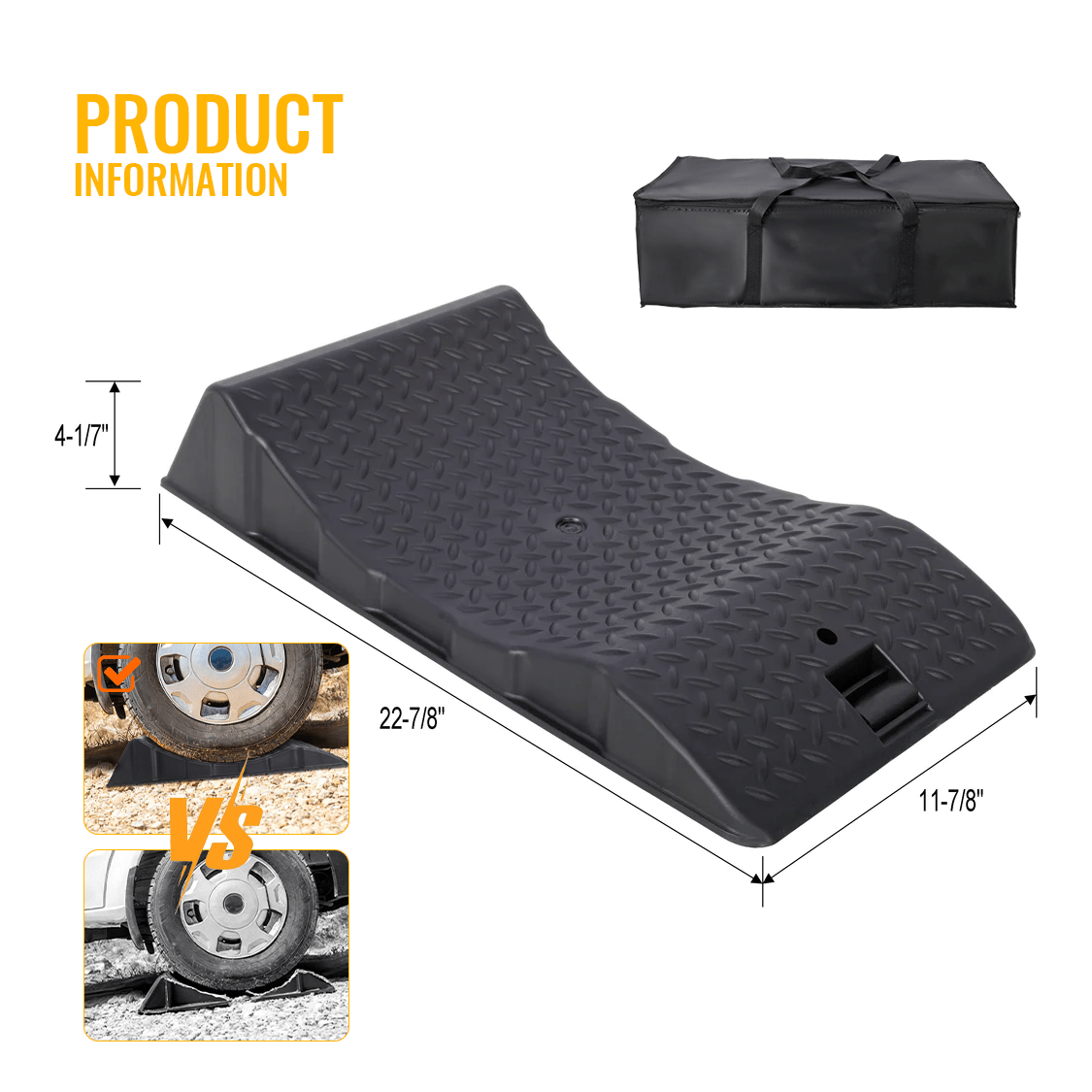 4 Pack Car Tire Saver Ramps Anti - Slip Hard Plastic Design with Carry Bag - Black - Fab Heavy Parts