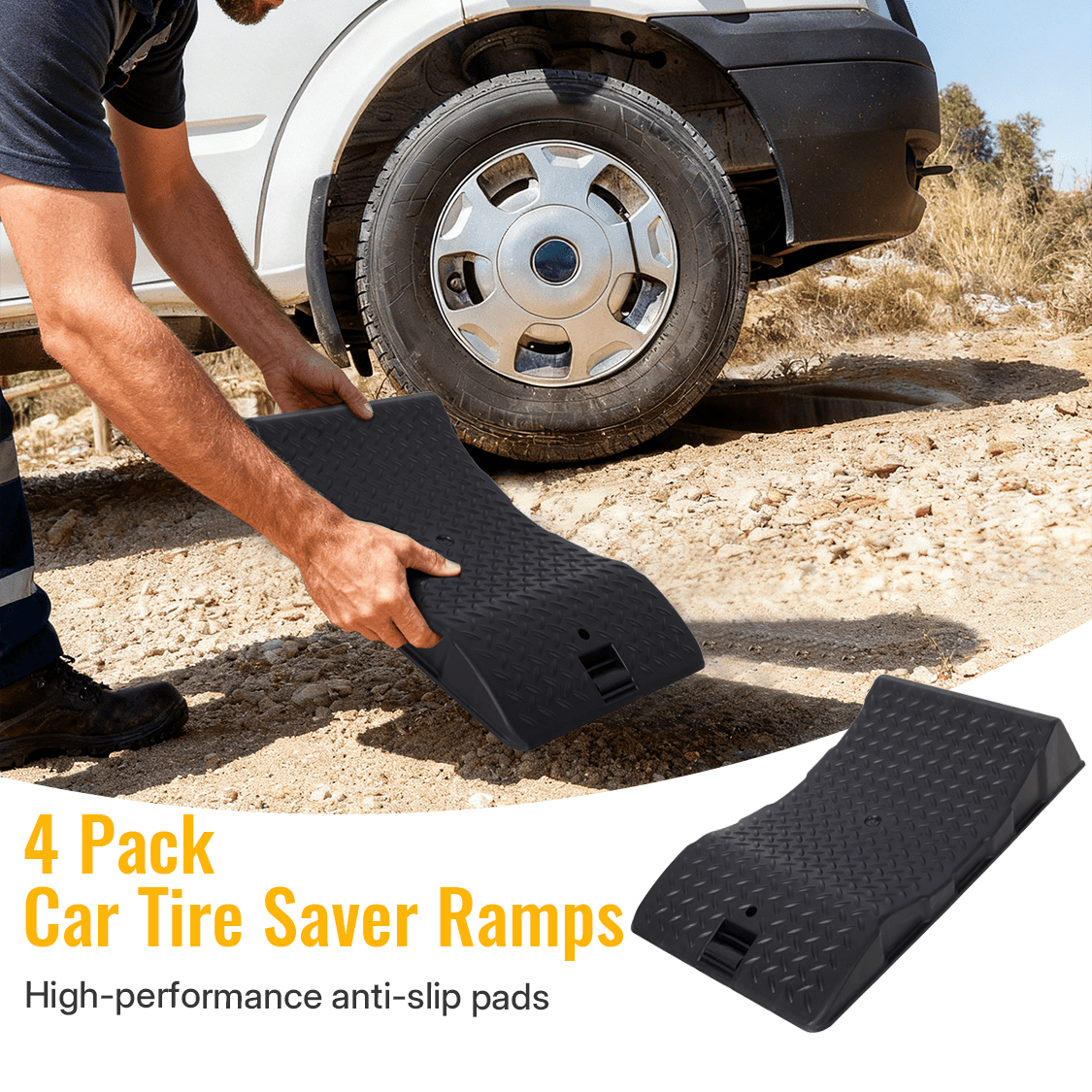 4 Pack Car Tire Saver Ramps Anti - Slip Hard Plastic Design with Carry Bag - Black - Fab Heavy Parts