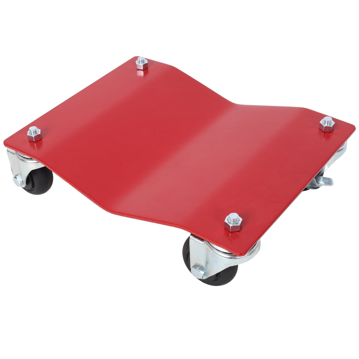 4 - Pack Heavy Duty Steel Vehicle Dollies with Brakes 2500lbs Capacity - Red - Fab Heavy Parts