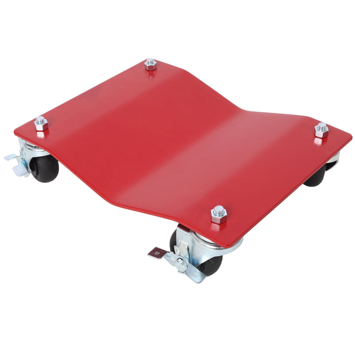 4 - Pack Heavy Duty Steel Vehicle Dollies with Brakes 2500lbs Capacity - Red - Fab Heavy Parts