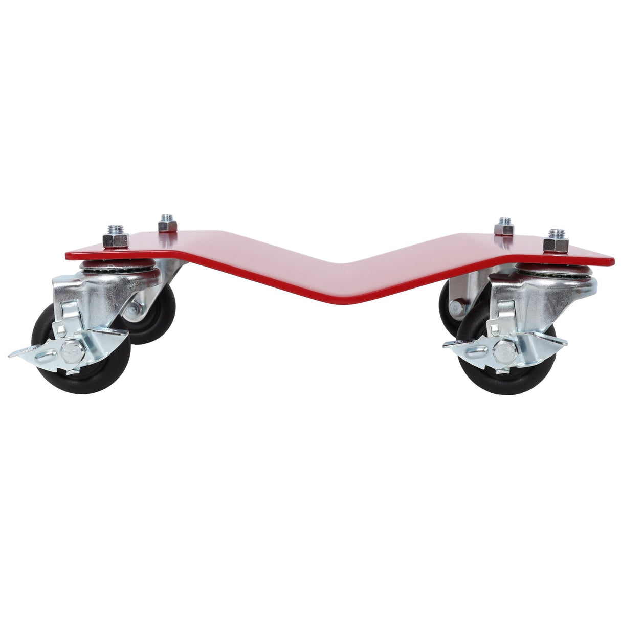 4 - Pack Heavy Duty Steel Vehicle Dollies with Brakes 2500lbs Capacity - Red - Fab Heavy Parts