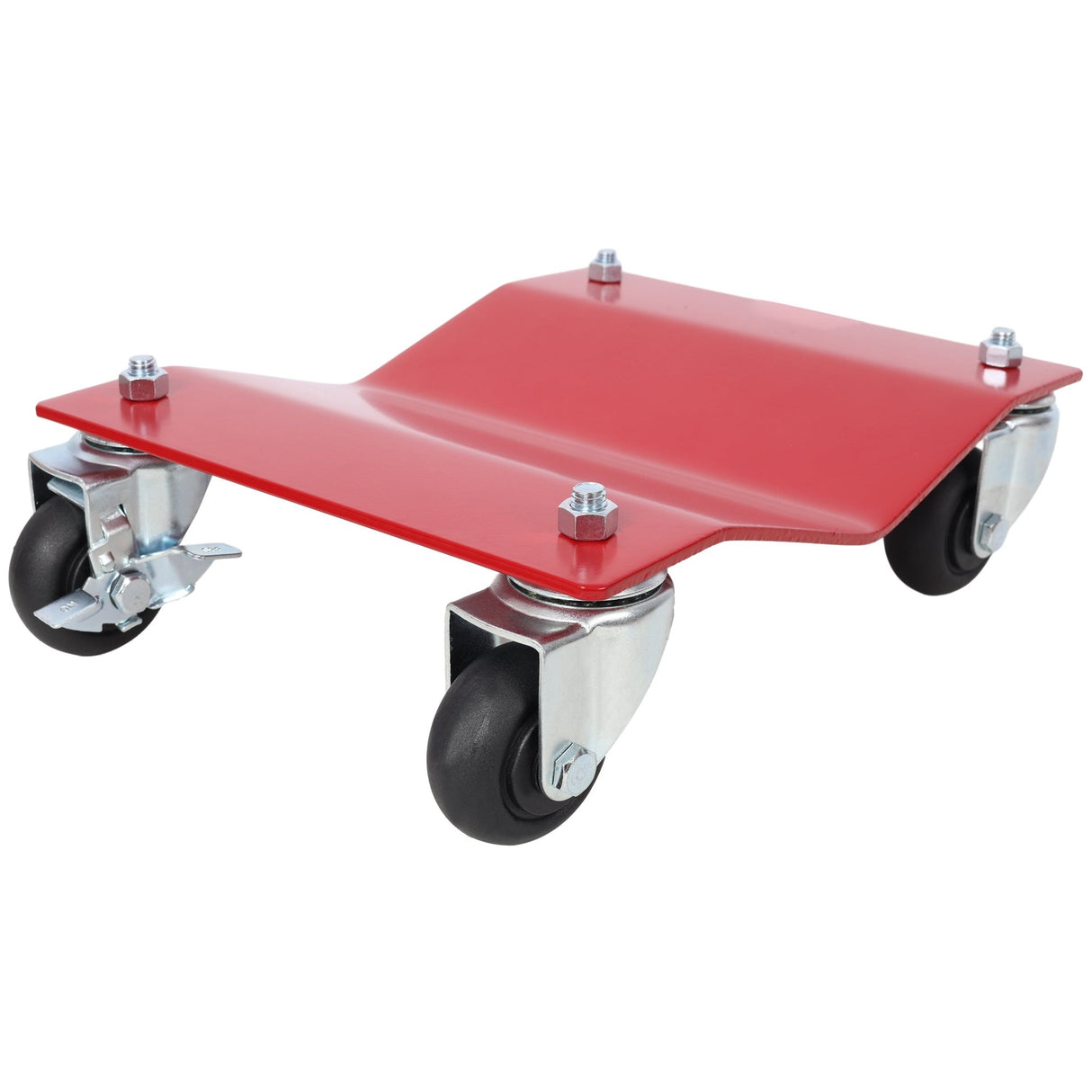 4 - Pack Heavy Duty Steel Vehicle Dollies with Brakes 2500lbs Capacity - Red - Fab Heavy Parts