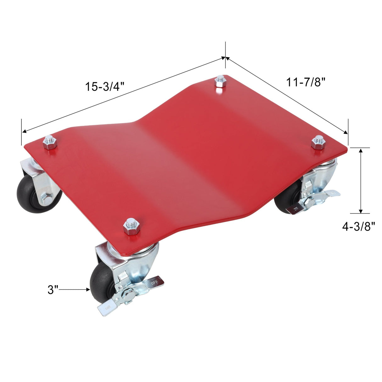 4 - Pack Heavy Duty Steel Vehicle Dollies with Brakes 2500lbs Capacity - Red - Fab Heavy Parts