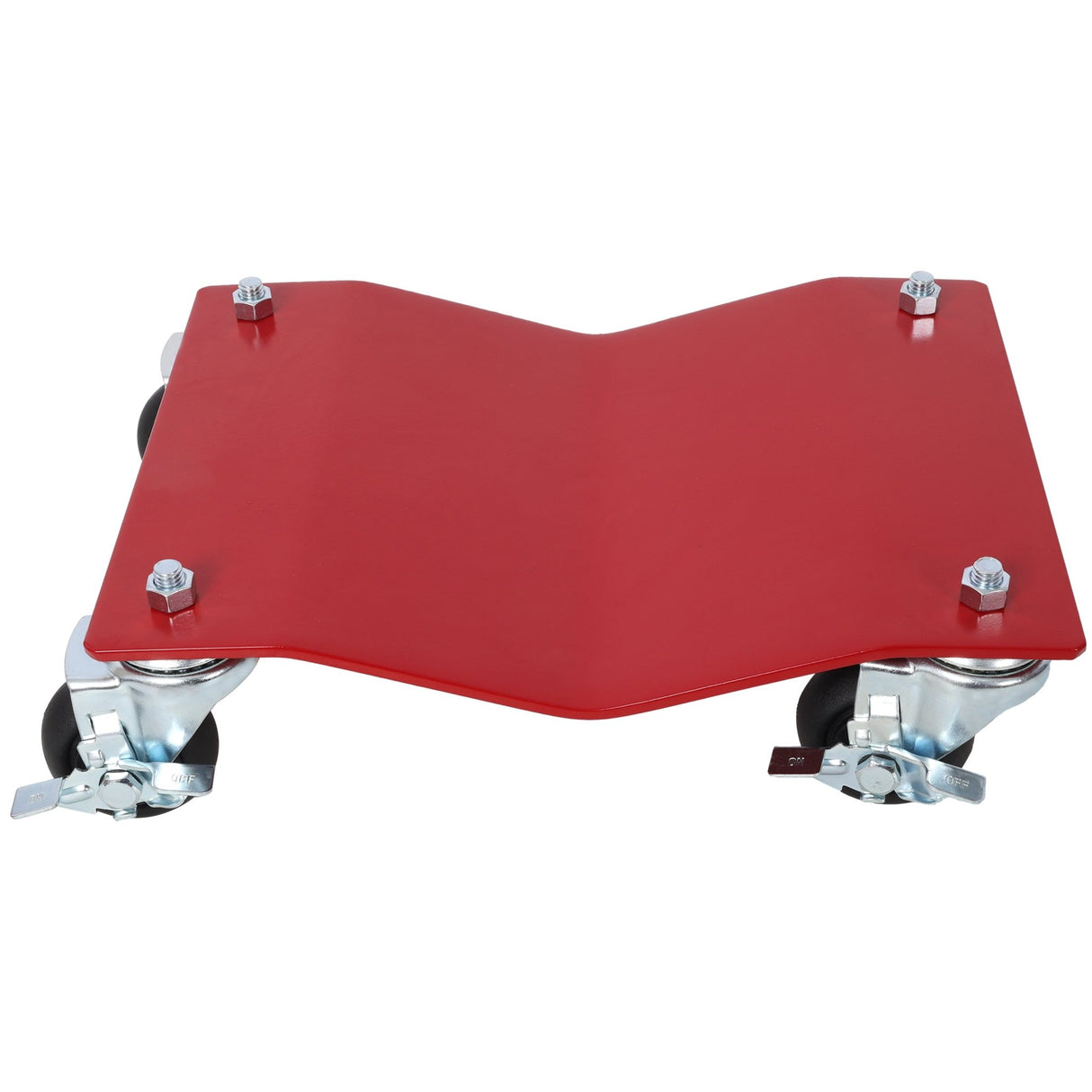 4 - Pack Heavy Duty Steel Vehicle Dollies with Brakes 2500lbs Capacity - Red - Fab Heavy Parts