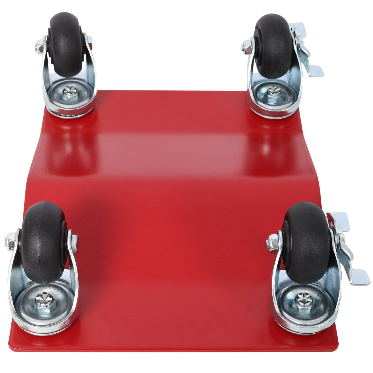 4 - Pack Heavy Duty Steel Vehicle Dollies with Brakes 2500lbs Capacity - Red - Fab Heavy Parts