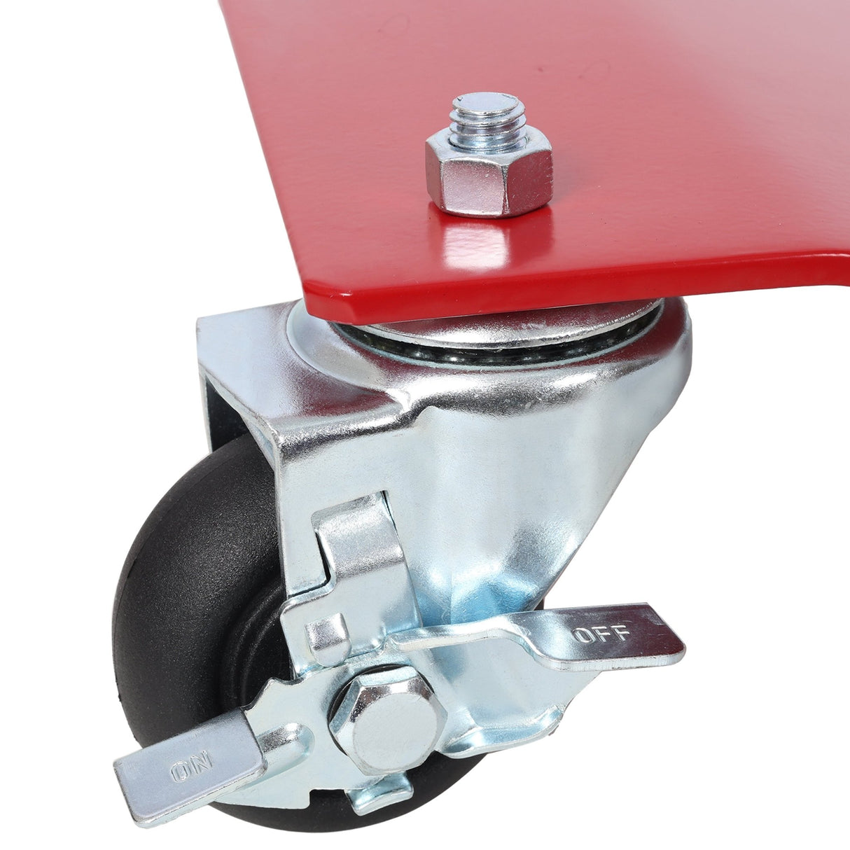 4 - Pack Heavy Duty Steel Vehicle Dollies with Brakes 2500lbs Capacity - Red - Fab Heavy Parts