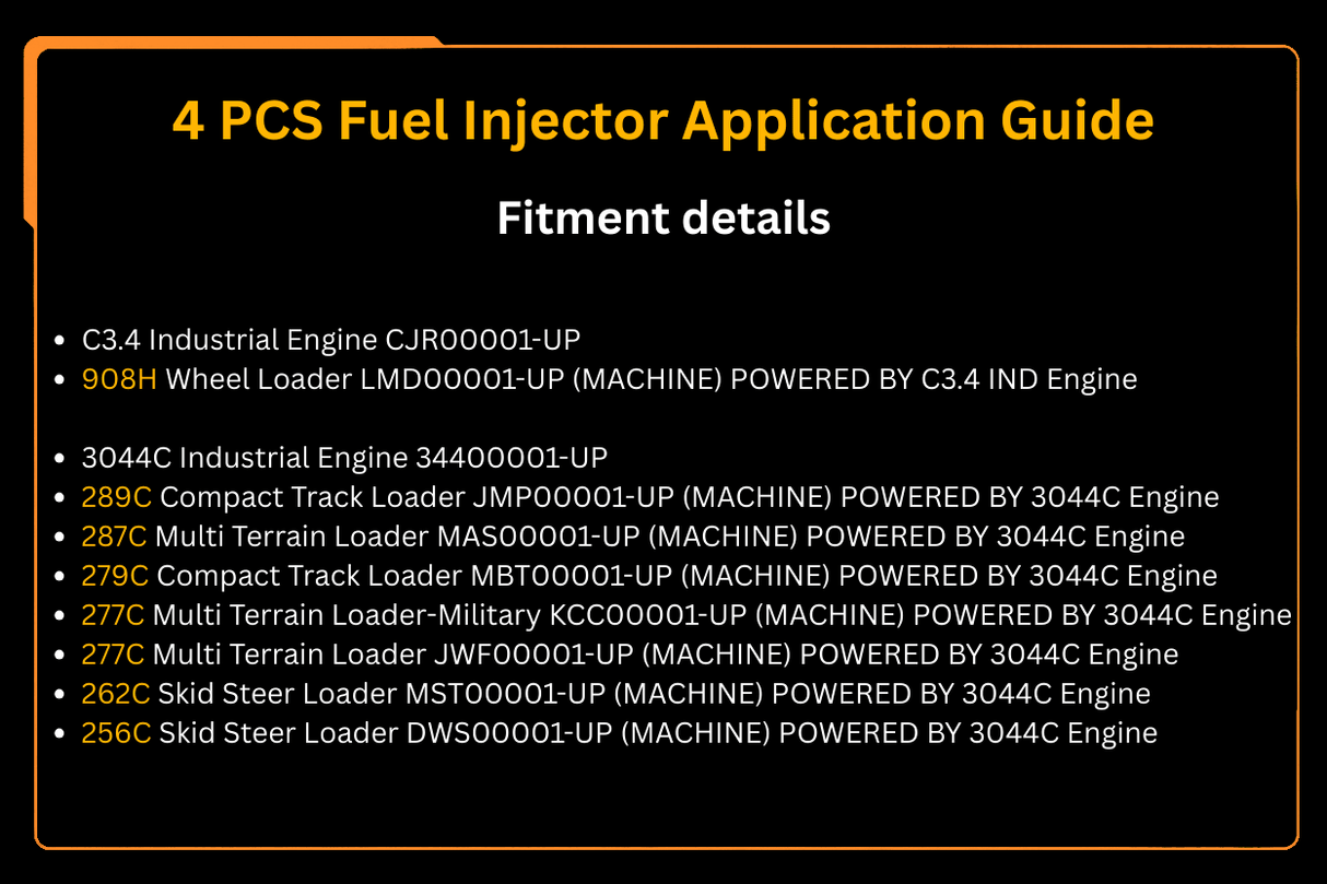 4 PCS Fuel Injector 314 - 9985 3149985 Fits for Caterpillar CAT Engine C3.4 3044C Loader 908H 289C 279C 287C 277C 262C 256C - Fab Heavy Parts