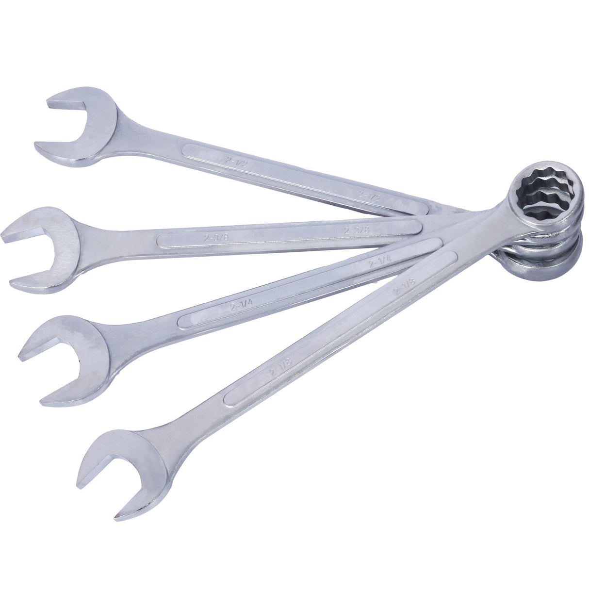 4 Piece Jumbo Combination Wrench Set SAE Chrome Plated with Storage Bag 2 - 1/8 2 - 1/4 2 - 3/8 2 - 1/2 - Inch - Fab Heavy Parts