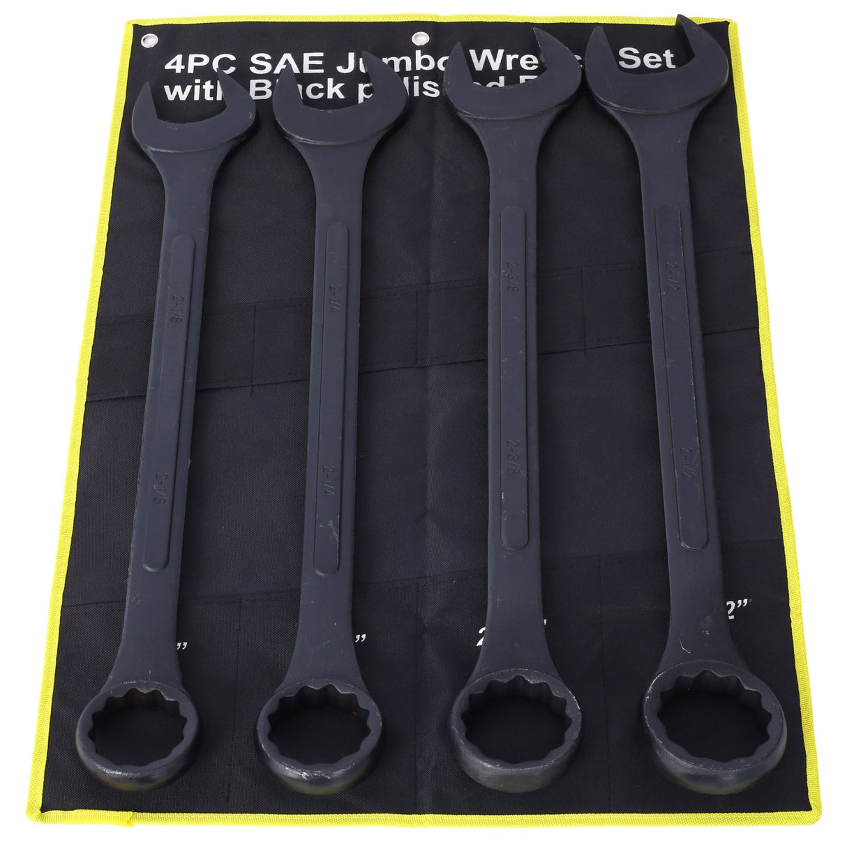 4 Piece Jumbo Combination Wrench Set SAE with Storage Bag Black Oxide 2 - 1/8 2 - 1/4 2 - 3/8 2 - 1/2 - inch - Fab Heavy Parts