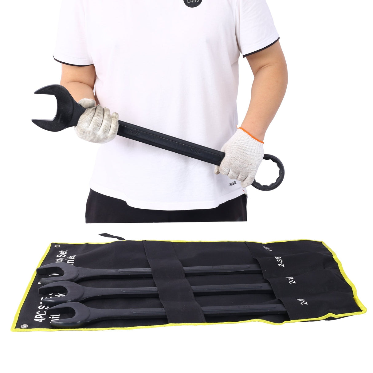 4 Piece Jumbo Combination Wrench Set SAE with Storage Bag Black Oxide 2 - 1/8 2 - 1/4 2 - 3/8 2 - 1/2 - inch - Fab Heavy Parts