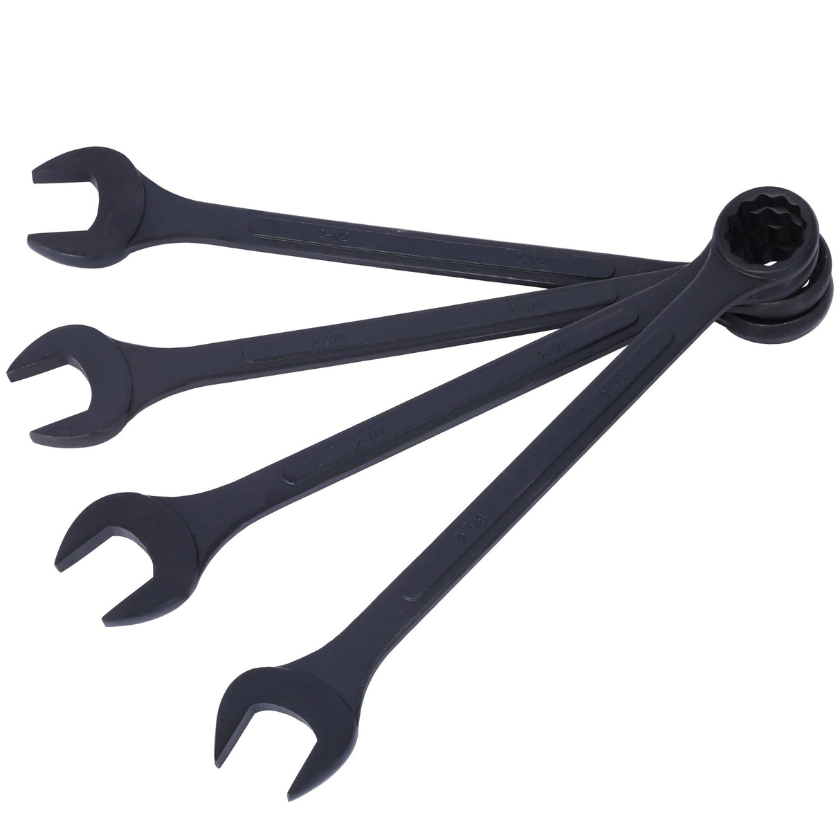 4 Piece Jumbo Combination Wrench Set SAE with Storage Bag Black Oxide 2 - 1/8 2 - 1/4 2 - 3/8 2 - 1/2 - inch - Fab Heavy Parts