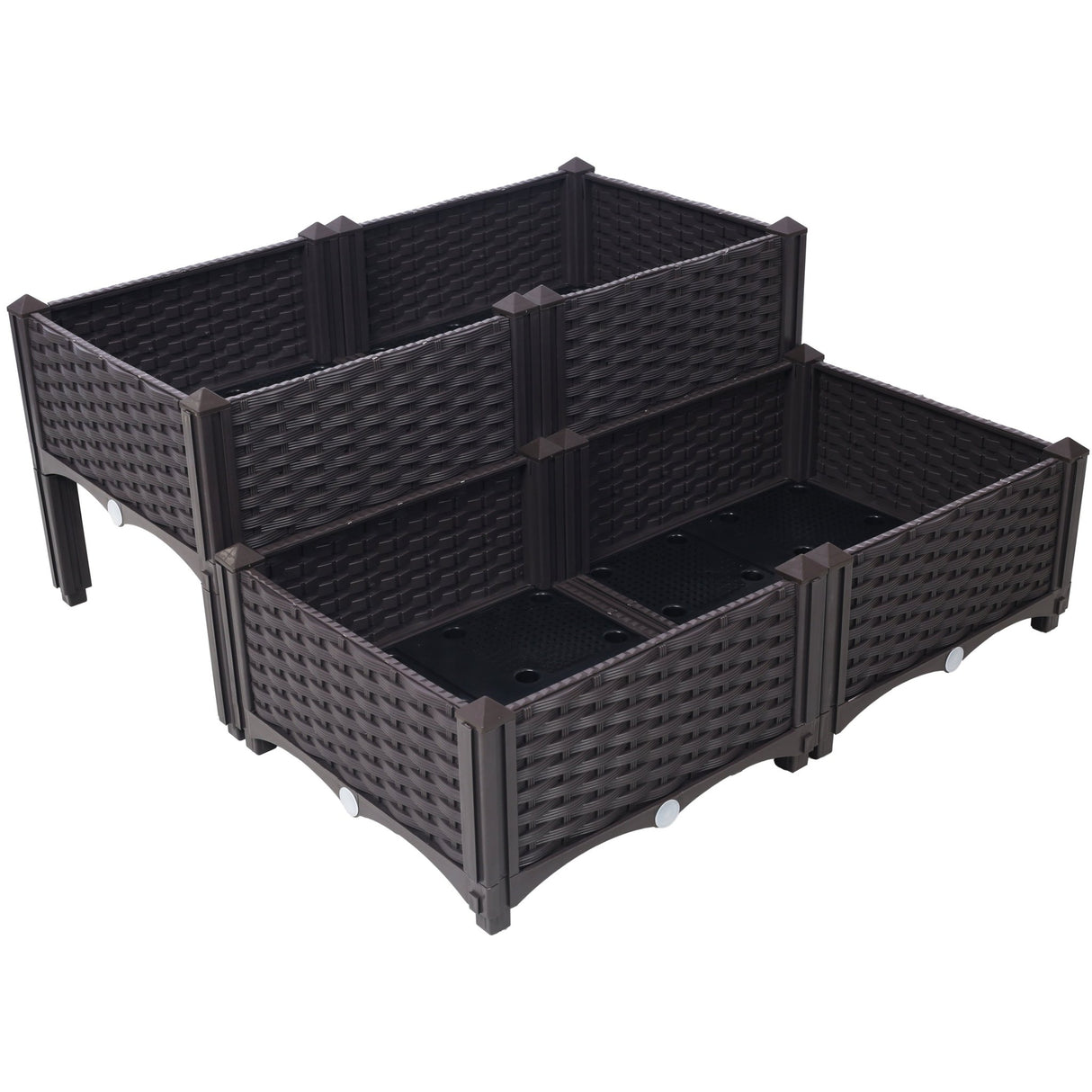4 Piece Raised Garden Bed with Legs Self - Watering Planter Box to Grow Flowers Herbs Vegetables - Brown - Fab Heavy Parts