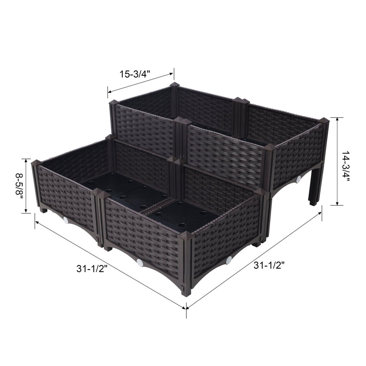 4 Piece Raised Garden Bed with Legs Self - Watering Planter Box to Grow Flowers Herbs Vegetables - Brown - Fab Heavy Parts