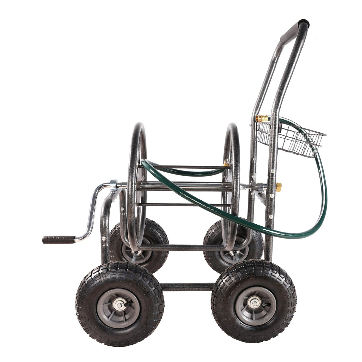 4 Wheels Portable Water Hose Reel Cart with Storage Basket Heavy Duty Steel - Fab Heavy Parts